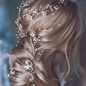 Silver crystal and pearl wedding hair vine
